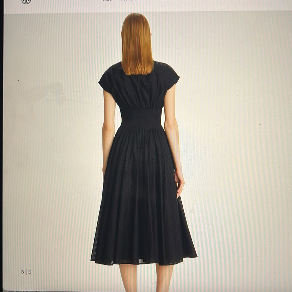 Tory Burch Black Pleated V-Neck Midi Dress - Picture 2 of 8